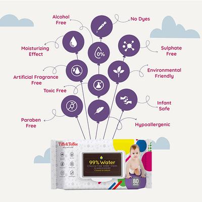 Tiffy & Toffee Chlorine Free Wet Wipes - Aloe Vera 80's (Buy 3 Get 3 Free) - Diapers & Wipes