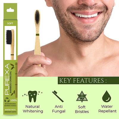 Purexa Biodegradable Bamboo Soft Toothbrush - Charcoal (Pack of 4) - Toothbrushes