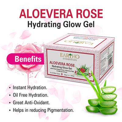 Eartho Essentials Hydrating Glow Gel - Aloevera Rose 50 gm - Face Gels