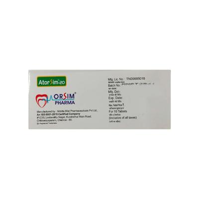 ATORSIM 20mg Tablet 10's - High Cholesterol-Dys