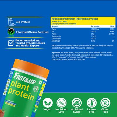 Fast&Up Plant Protein Isolate Powder - Ghana Chocolate Flavour 450 gm - Protein Drink