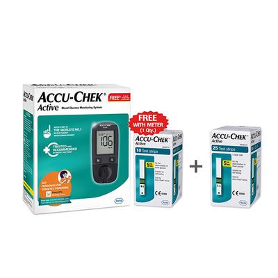 Accu-Chek Active Glucose Monitor with Free 10 Test Strips + Accu-Chek Active Test Strips 25's - Blood Glucose Monitors/Test Strips