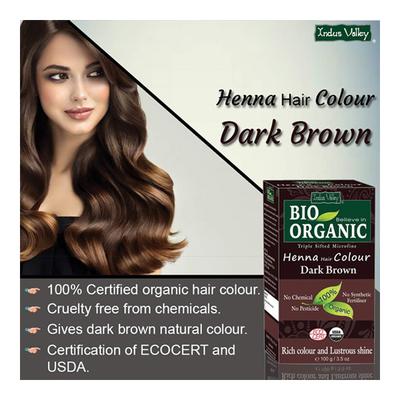 Indus Valley Bio Organic Herbal Henna Hair Colour Powder - Dark Brown 100 gm - Personal Care (Ayush)