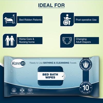 Kare In Bed Bath Wipes 10's - Diapers & Wipes
