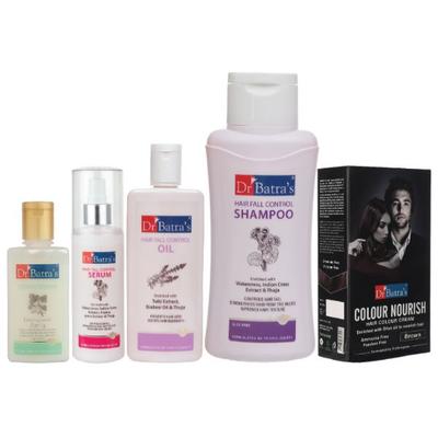 Dr Batra's Hair Fall Control Shampoo 500 ml + Hair Fall Control Oil 200 ml + Hair Fall Control Serum 125 ml + Conditioner 100 ml + Colour Nourish Hair Colour Cream - Brown - Hair Treatment