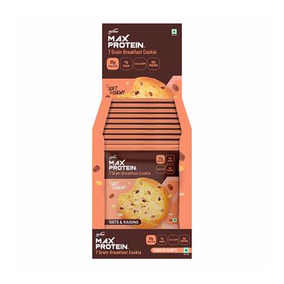RiteBite Max Protein 7 Grain Breakfast Cookie Combo - Choco Chips + Oats & Raisins (Pack of 24 x 55 gm) - Nutritional Bars