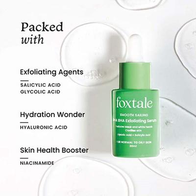 Foxtale Smooth Sailing Aha Bha Exfoliating Serum Reduces Excess Oil and Bumpy Texture 30 ml - Toners