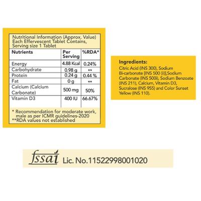 FixUpHealth Calcium and Vitamin D3 Effervescent Tablet - Orange Flavour (Pack of 6 x 20s) 1's - Calcium And Minerals