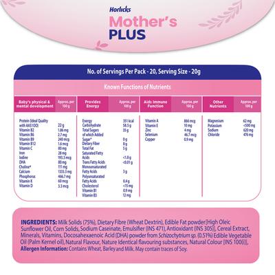 Mother's Plus Horlicks No Added Sugar Powder - Vanilla Flavour 400 gm - Nutritional Supplements