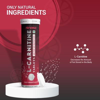 Nirvasa L Carnitine Effervescent Tablet - Tangy Orange Flavour 15's - General Health