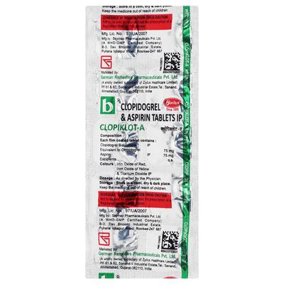 Clopiklot A 75/75mg Tablet 10'S - Blood Clot-Ant