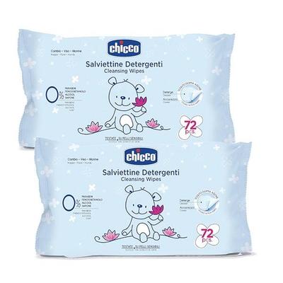 Chicco Salviettine Detergenti Cleansing wipes with Flip cover (Pack of 2 x 72's) - Diapers & Wipes