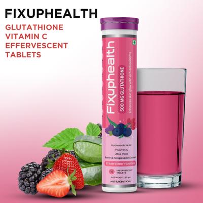 FixUpHealth Electrolytes Effervescent Tablet - Lemon Flavour & FixUpHealth Glutathione Effervescent Tablet - Strawberry Flavour 15s 1's - General Health