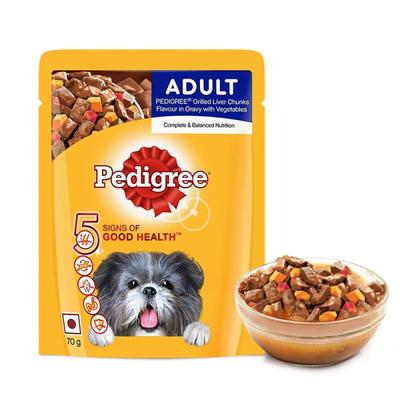 Pedigree Adult Grilled Liver Chunks Flavour in Gravy with Vegetables (Pack of 70gm x 15) 1050 gm - Petfood