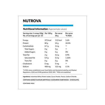 Nutrova Whey Protein Isolate Powder - Dark Chocolate 1 kg - Whey Proteins