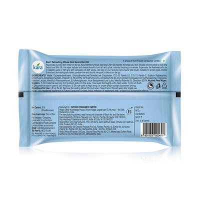 Kara Refreshing Face Wipes - Aloe Vera & Mint Oil 30's - Facial Wipes & Tissues