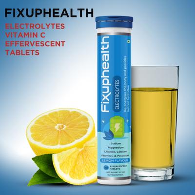 FixUpHealth Electrolytes Effervescent Tablet - Lemon Flavour & FixUpHealth Biotin Effervescent Tablet - Orange Flavour 20s 1's - General Health