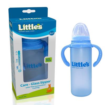 Little's Glass Sipper Bottle - Blue 240 ml - Baby Bedding
