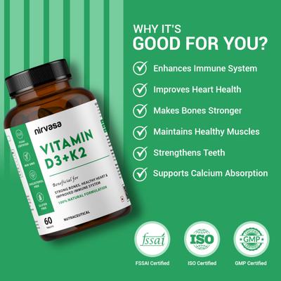 Nirvasa Vitamin D3 + K2 Tablet (Pack of 3 x 60's) 1's - Multi-Vitamins
