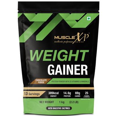 MuscleXP Weight Gainer Protein Powder - Chocolate Fudge 1 kg - Workout Essentials