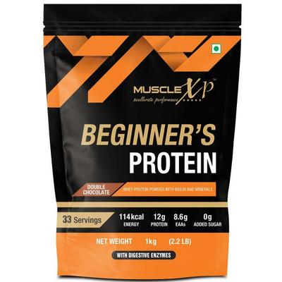 MuscleXP Beginner's Whey Protein Powder - Double Chocolate 1 kg - Workout Essentials