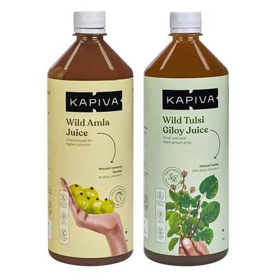 Kapiva Wild Amla Juice 1 Litre + Wild Tulsi Giloy Juice 1 litre - Ayurvedic Juices