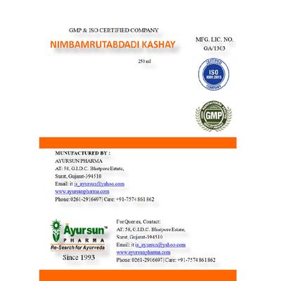 Ayursun Nimbamrutabdadi Kashay 250 ml - Pain Relief (Ayush)