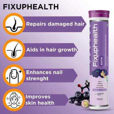 FixUpHealth Electrolytes Effervescent Tablet - Lemon Flavour & FixUpHealth Biotin Effervescent Tablet - Orange Flavour 20s 1's - General Health