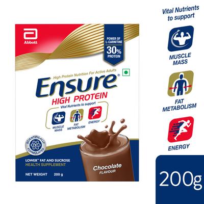 Ensure High Protein Nutrition Powder - Chocolate Flavour 200 gm (Refill Pack) - Nutritional Supplement