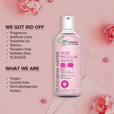 CGG Cosmetics Rose Water Micellar Cleansing Water 4 in 1 Skin Hydration Removing Makeup- for All Skin Types 300 ml - Face Wash & Cleansers