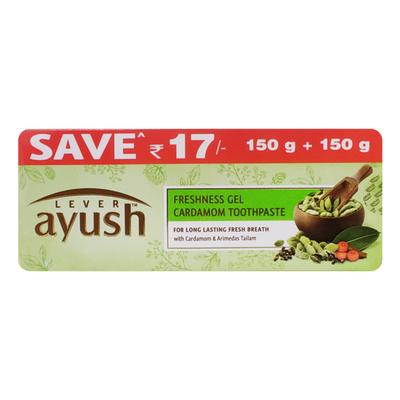 Lever Ayush Freshness Gel Cardamom Toothpaste (150+150) gm - Toothpaste