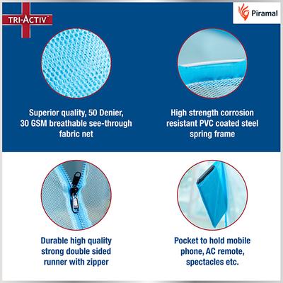 Piramal Tri-Activ Mosquito Net for Double Bed - Blue 1's - Baby Bedding