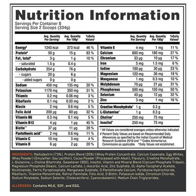 Optimum Nutrition (ON) Serious Mass Powder - Chocolate Flavour 6 lb - Workout Essentials