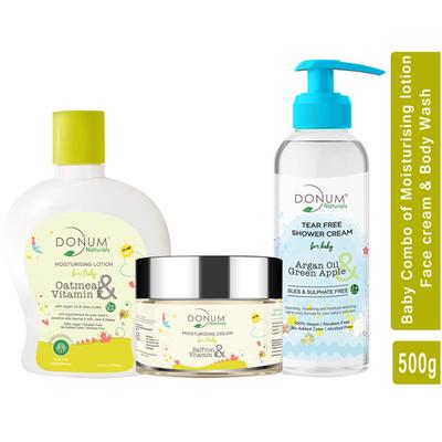 Donum Naturals Baby Combo (Moisturising Lotion 220 ml + Moisturising Cream 60 gm + Tear Free Shower Cream 220 ml) - Creams, Lotions & Oils