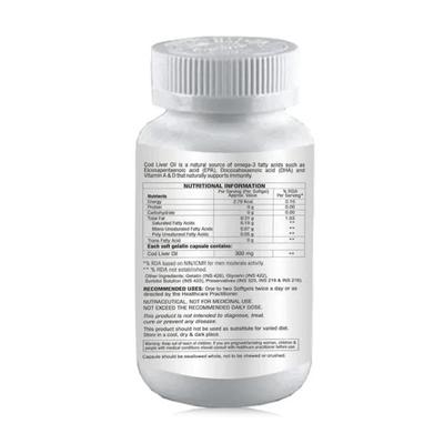 La nature's Cod Liver Oil 300 mg Softgel capsules 60's - Omega Fish Oil Fatty Acids