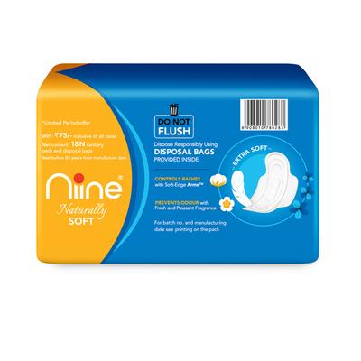 Niine Naturally Soft Sanitary Pads with Biodegradable Disposable Bags - Regular 18's - Sanitary Napkins