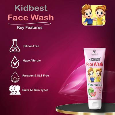 HealthBest Kidbest (3-13 Years) Facewash - Watermelon Flavour 200 gm - Baby Skin Care