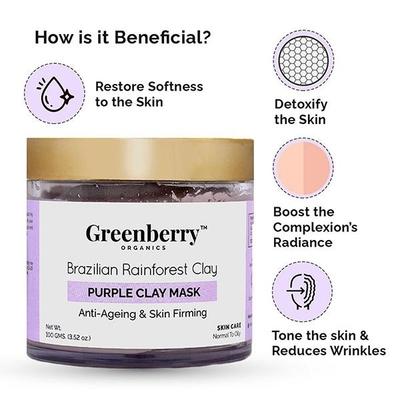 Greenberry Organics Brazilian Rainforest Purple Clay Mask 100 gm - Masks & Peels