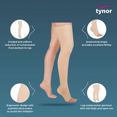 Tynor Compression Garment Leg Mid Thigh Open Toe - Normal (S) (I 78) - Knee/Ankle/Leg/Foot Supports