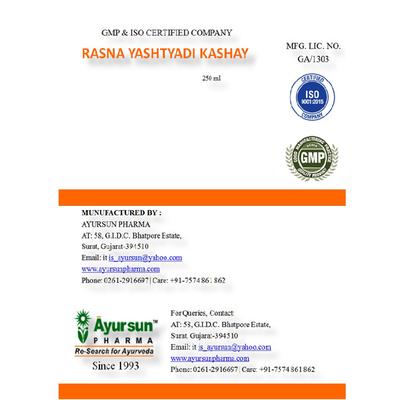 Ayursun Rasna Yashtyadi Kashay 250 ml - Pain Relief (Ayush)