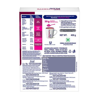 Women's Plus Horlicks No Added Sugar Powder - Chocolate Flavour 400 gm (Refill Pack) - Daily Health Drinks