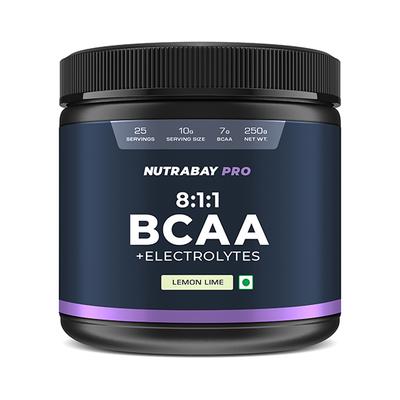 Nutrabay Pro 8.1.1 BCAA + Electrolytes - Lemon Lime 250 gm - Bcaa Supplements