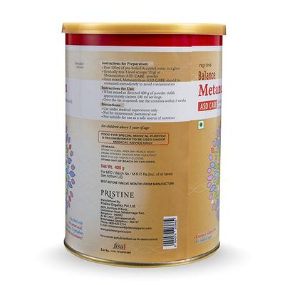 Pristine Balance Metanutrition ASD CARE Powder - Chocolate Flavour 400 gm (Tin) - Protein Drink