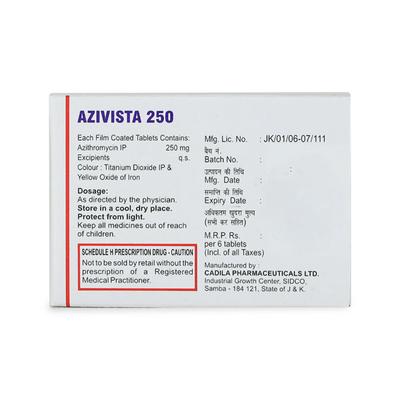 Azivista 250mg Tablet 6'S - Bacterial Infections-Mac