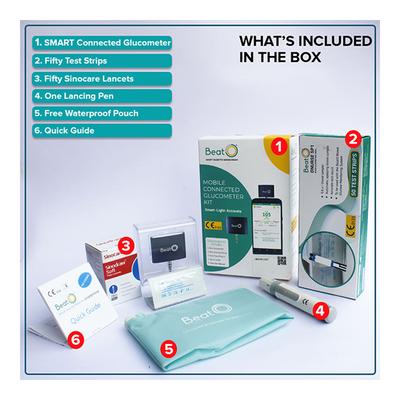 BeatO Smart Glucometer Kit (Mobile Connected Glucometer 1's + Test Strips 50's) - Blood Glucose Monitors/Strips