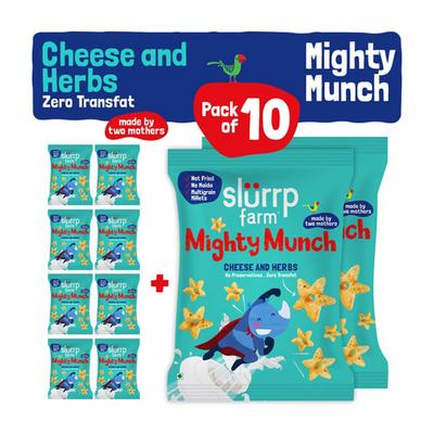 Slurrp Farm Mighty Puff Snacks - Cheese & Herbs Flavour (Pack of 10) - Nutritional Bars