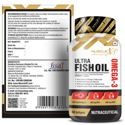 MuscleXP Ultra Fish Oil Triple Strength Omega 3 Capsule 60's - Omega Fish Oil Fatty Acids