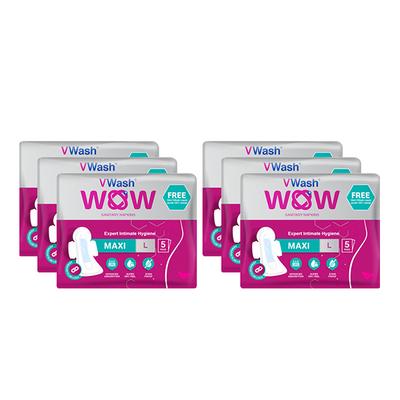 VWash WOW Maxi Sanitary Pad - Large (Pack of 5 x 6's) - Sanitary Napkins