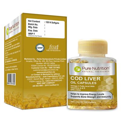 Pure Nutrition Cod Liver Oil Softgel Capsule 120's - Omega Fish Oil Fatty Acids