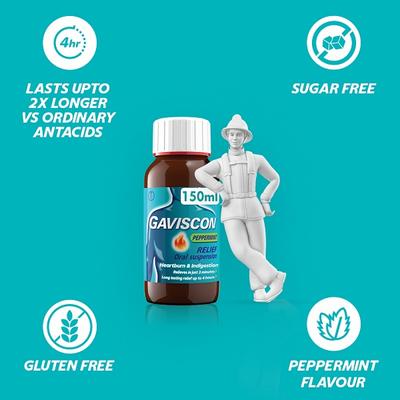 Gaviscon Liquid - Peppermint Flavor 150 ml - Indigestion/Constipation